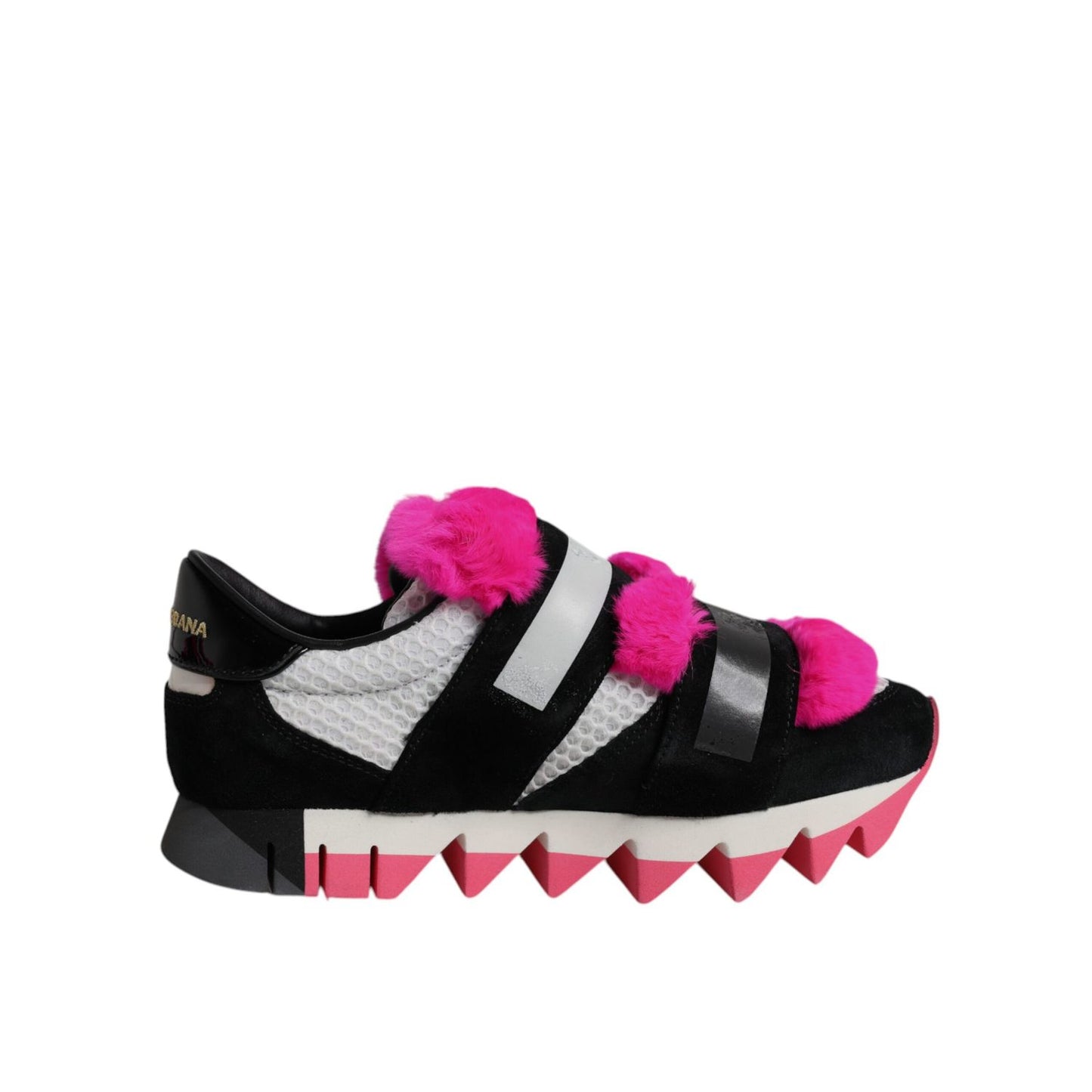 Dolce & Gabbana Black Pink Fur Embellished Sneakers Shoes