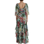 Dolce & Gabbana Blue Floral Print Tiered Long Maxi Dress DR81578-44