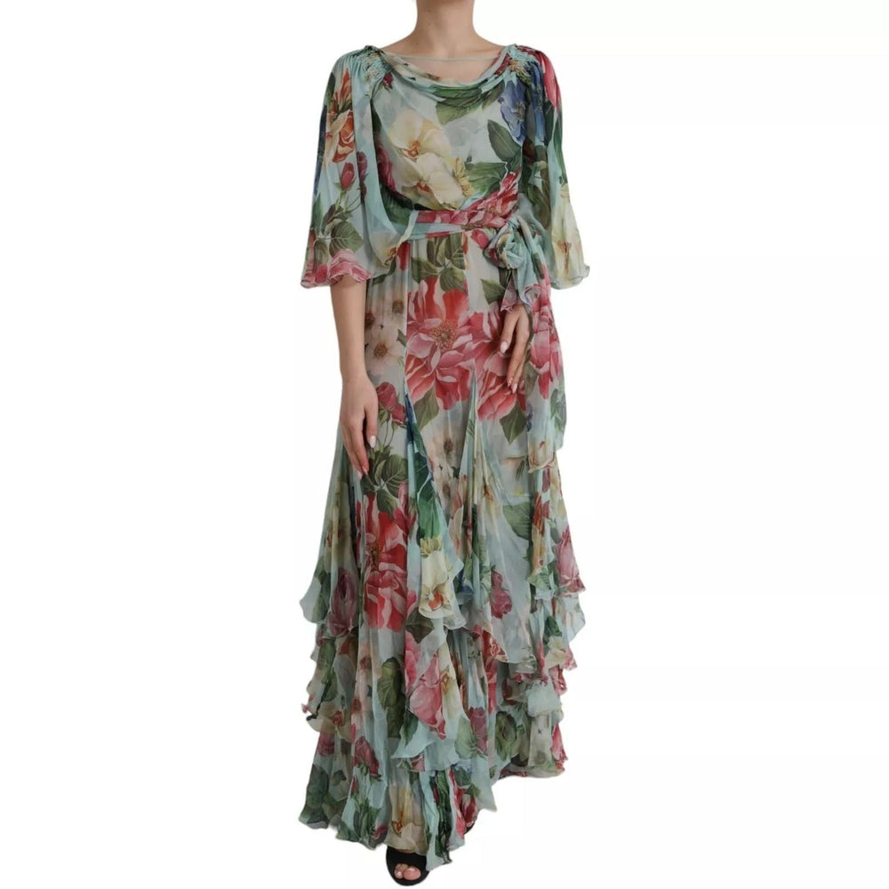 Dolce & Gabbana Blue Floral Print Tiered Long Maxi Dress DR81578-44