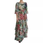 Dolce & Gabbana Blue Floral Print Tiered Long Maxi Dress DR81578-44