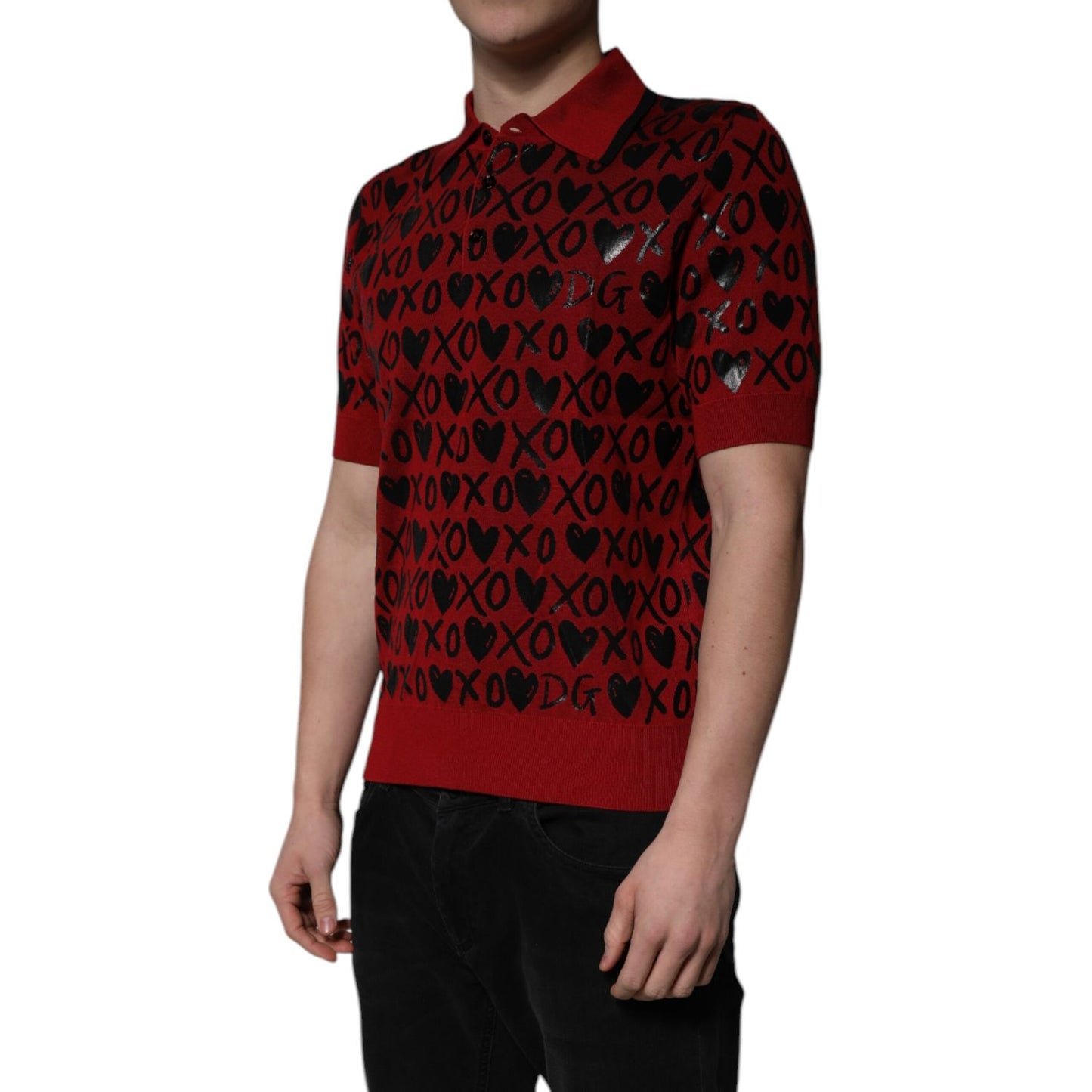Dolce & Gabbana Red Cotton XOXO Collared Polo T-shirt