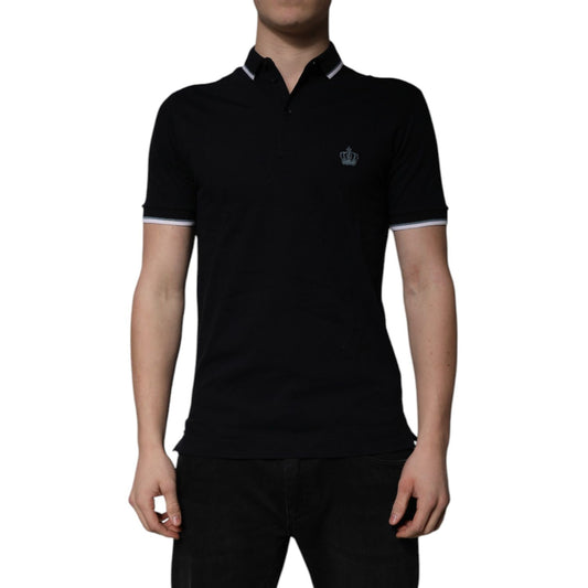 Dolce & Gabbana Black Cotton Crown Collared Polo T-shirt TSH84560-44