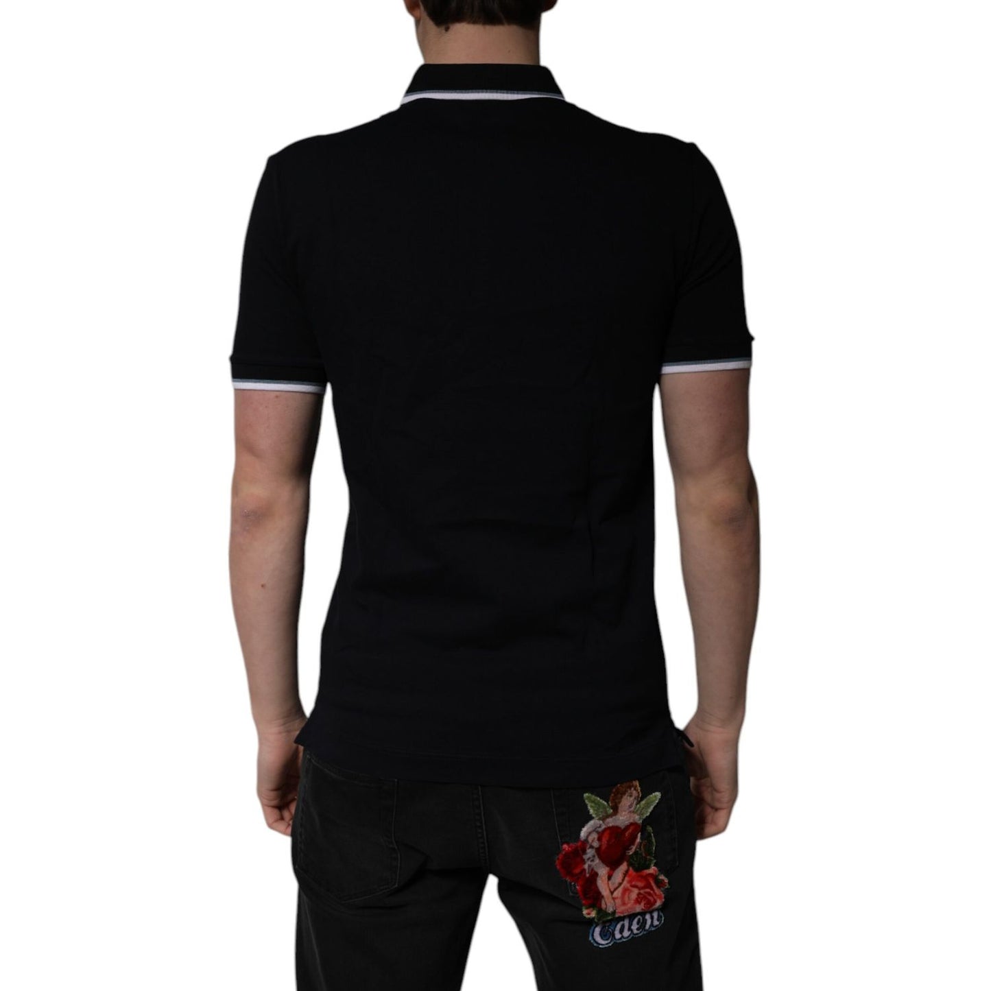 Dolce & Gabbana Black Cotton Crown Collared Polo T-shirt TSH84560-44
