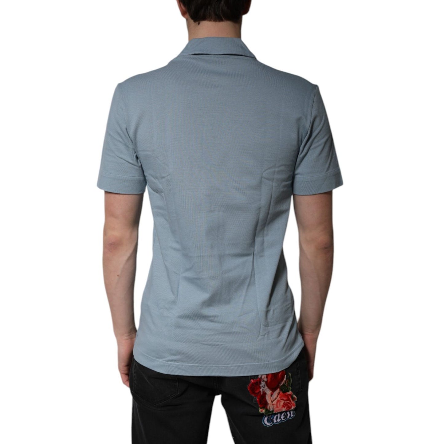 Dolce & Gabbana Blue Cotton Button Down Casual Men Polo Shirt