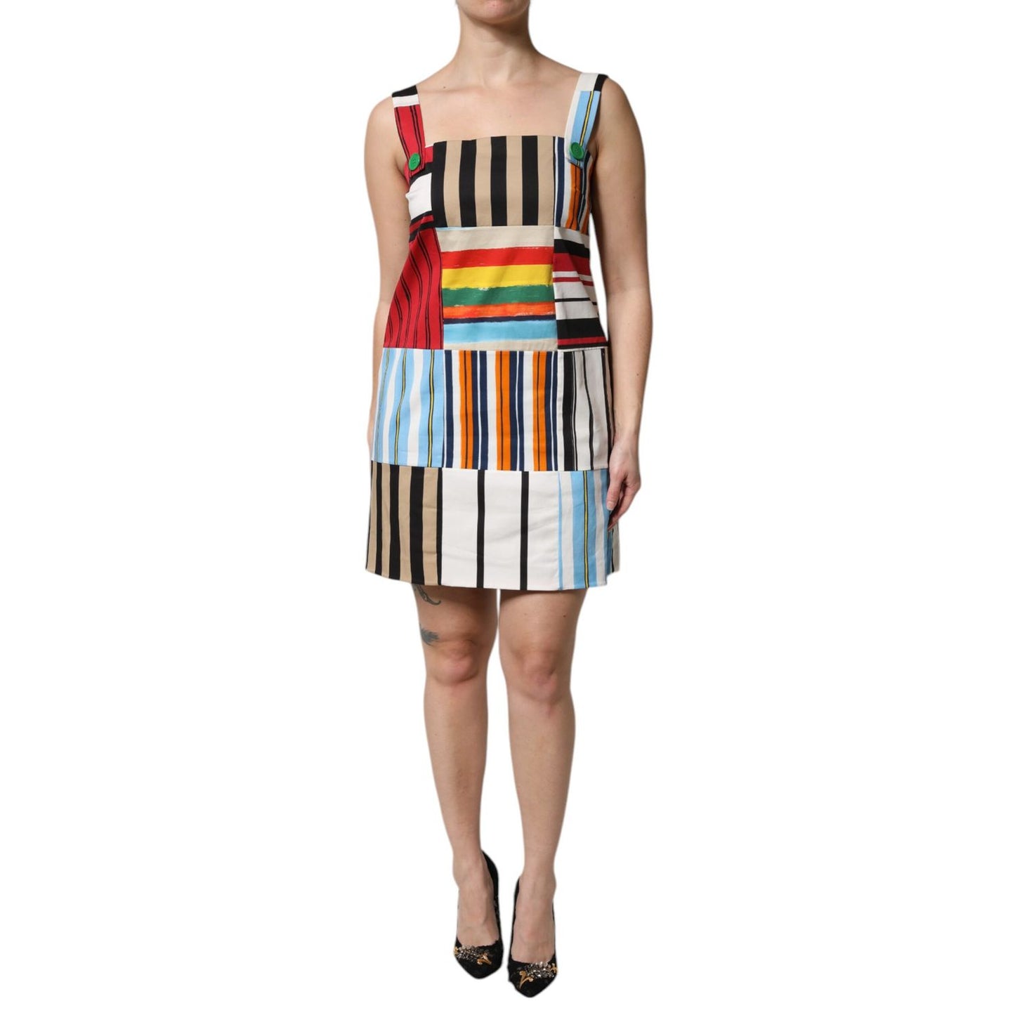 Dolce & Gabbana Multicolor Cotton Stripe Sleeveless Dress