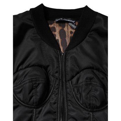 Dolce & Gabbana Black Nylon Full Zip Bustier Corset Jacket