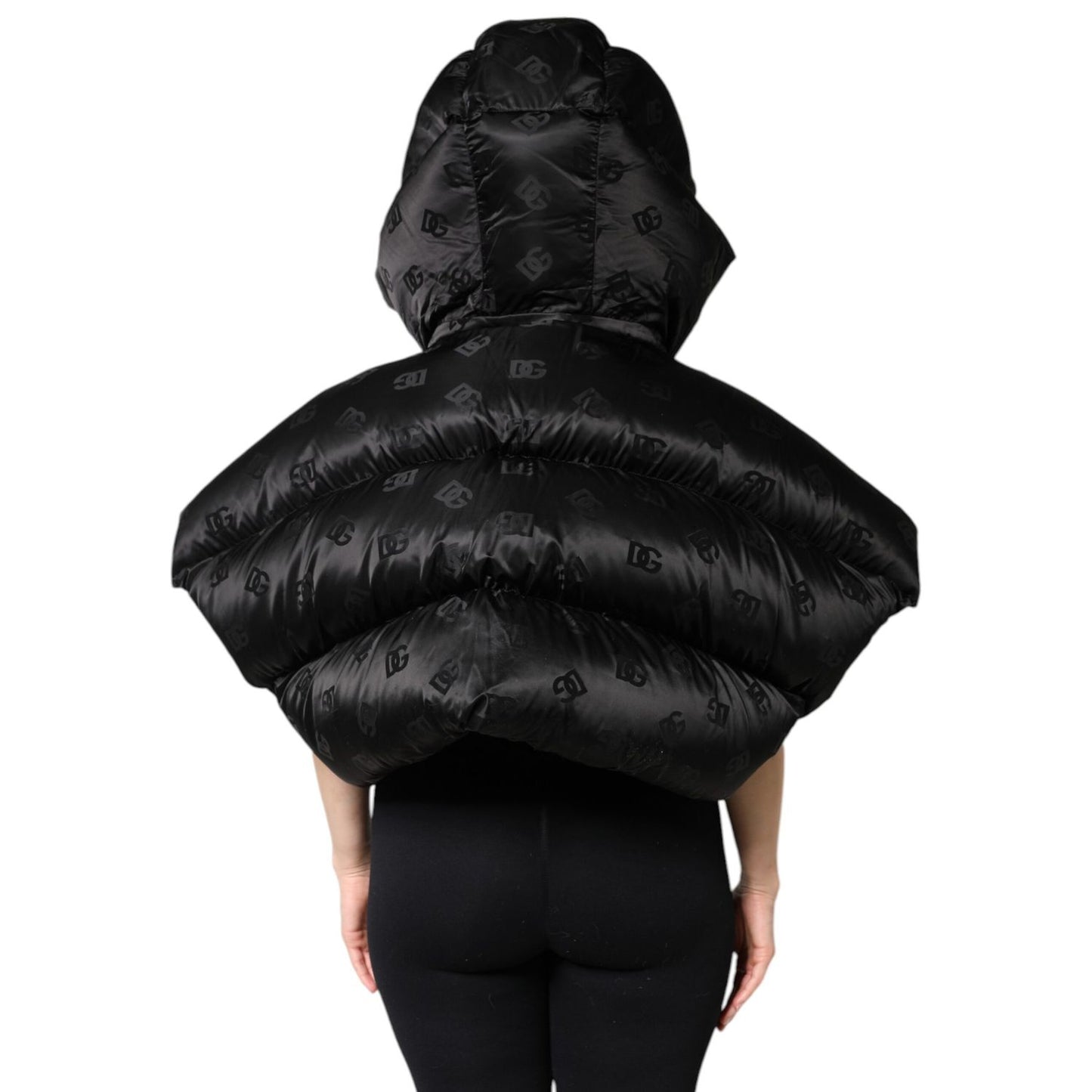 Dolce & Gabbana Black Padded Puffer Hooded Full Zip Cropped Jacket