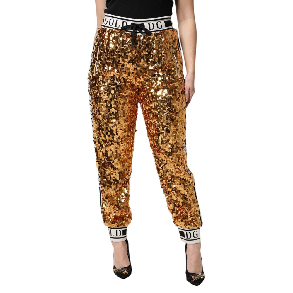 Dolce & Gabbana Metallic Gold DG Logo Sequined Jogger Pants PAN76266-38