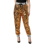 Dolce & Gabbana Metallic Gold DG Logo Sequined Jogger Pants PAN76266-38