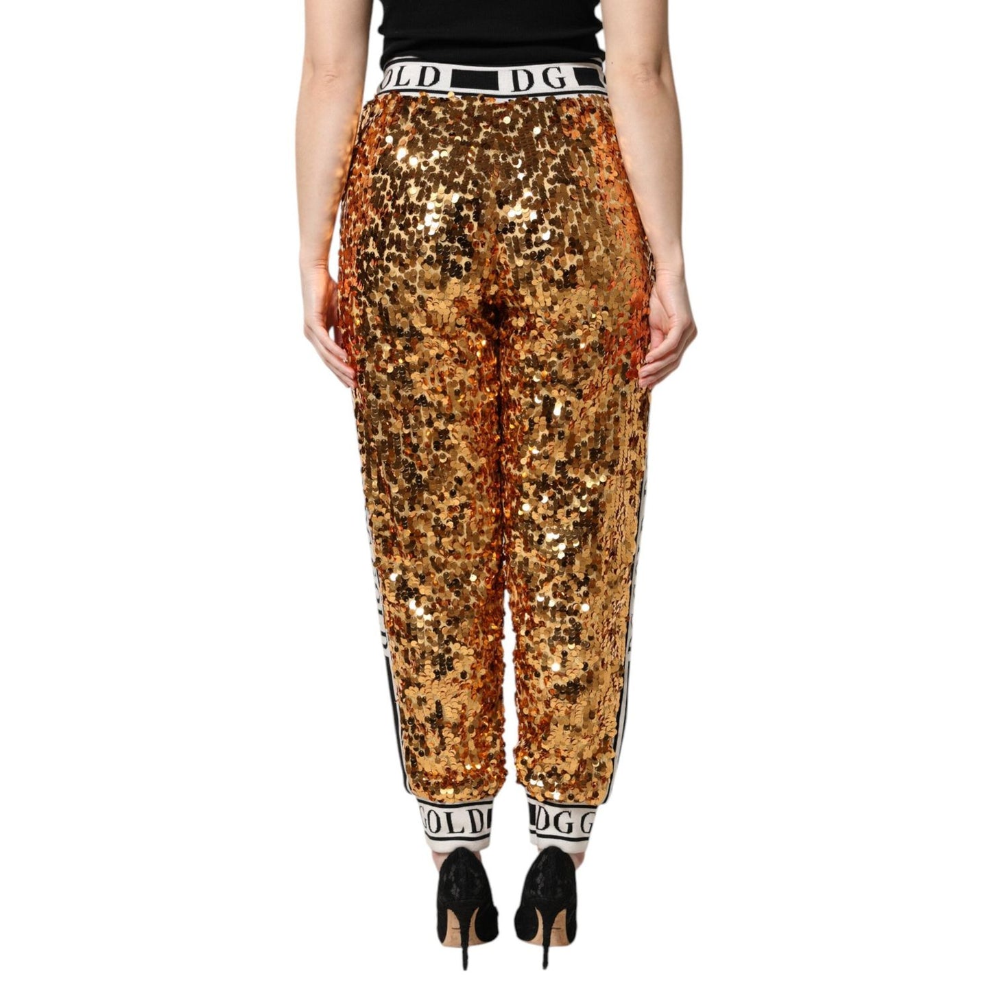Dolce & Gabbana Metallic Gold DG Logo Sequined Jogger Pants PAN76266-38