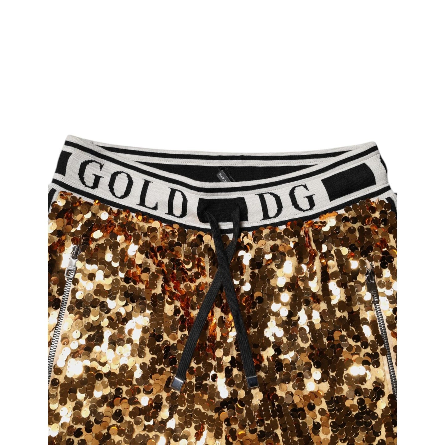 Dolce & Gabbana Metallic Gold DG Logo Sequined Jogger Pants PAN76266-38