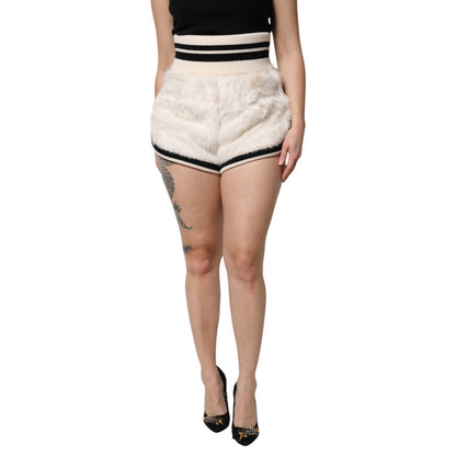 Dolce & Gabbana White Faux Fur High Waisted Hot Pants Short
