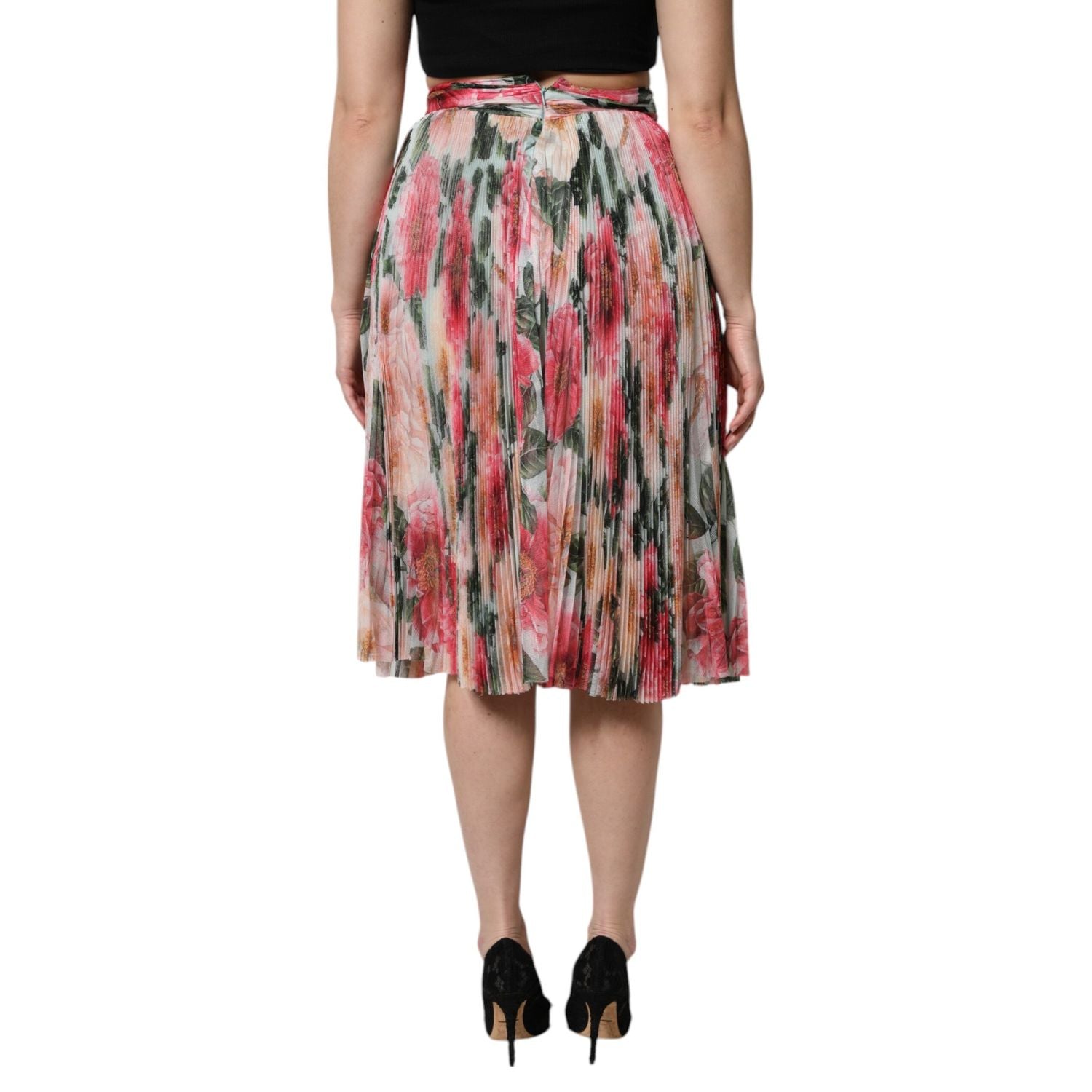 Dolce & Gabbana Multicolor Silk Floral High Waist Midi Skirt