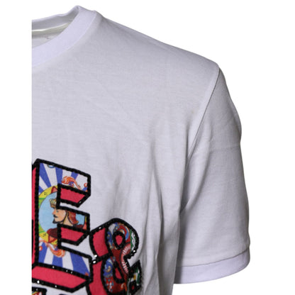 Dolce & Gabbana White Cotton Logo Print Round Neck T-shirt