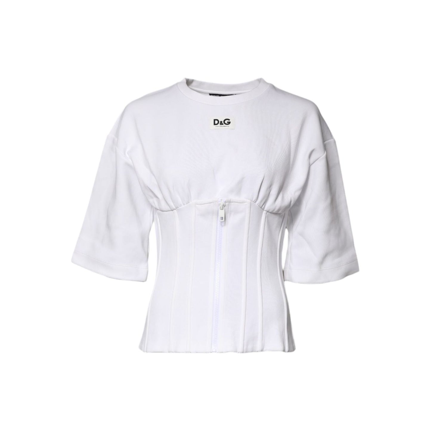 Dolce & Gabbana White Cotton Blend 3/4 Sleeves Blouse Top