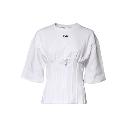 Dolce & Gabbana White Cotton Blend 3/4 Sleeves Blouse Top