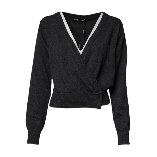 Dolce & Gabbana Grey Cashmere Deep V-neck Pullover Sweater