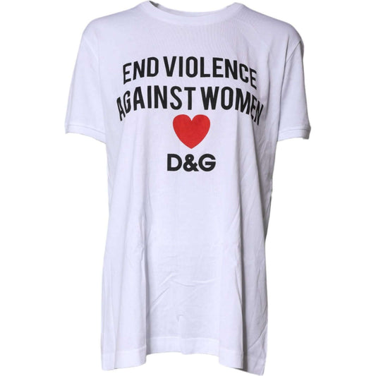 Dolce & Gabbana White Cotton Printed Round Neck Top T-shirt
