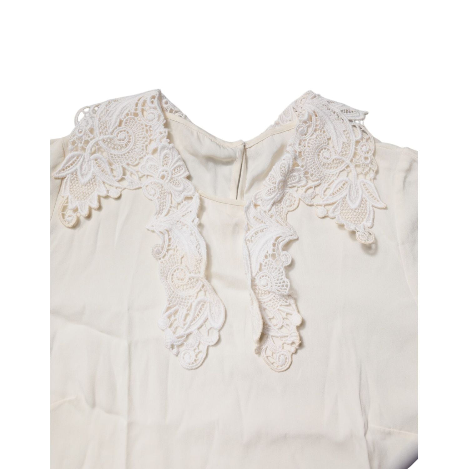 Dolce & Gabbana Cream Floral Lace Long Sleeves Blouse Top