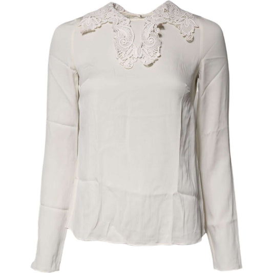 Dolce & Gabbana Cream Floral Lace Long Sleeves Blouse Top