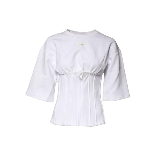 Dolce & Gabbana White Cotton Blend 3/4 Sleeves Blouse Top