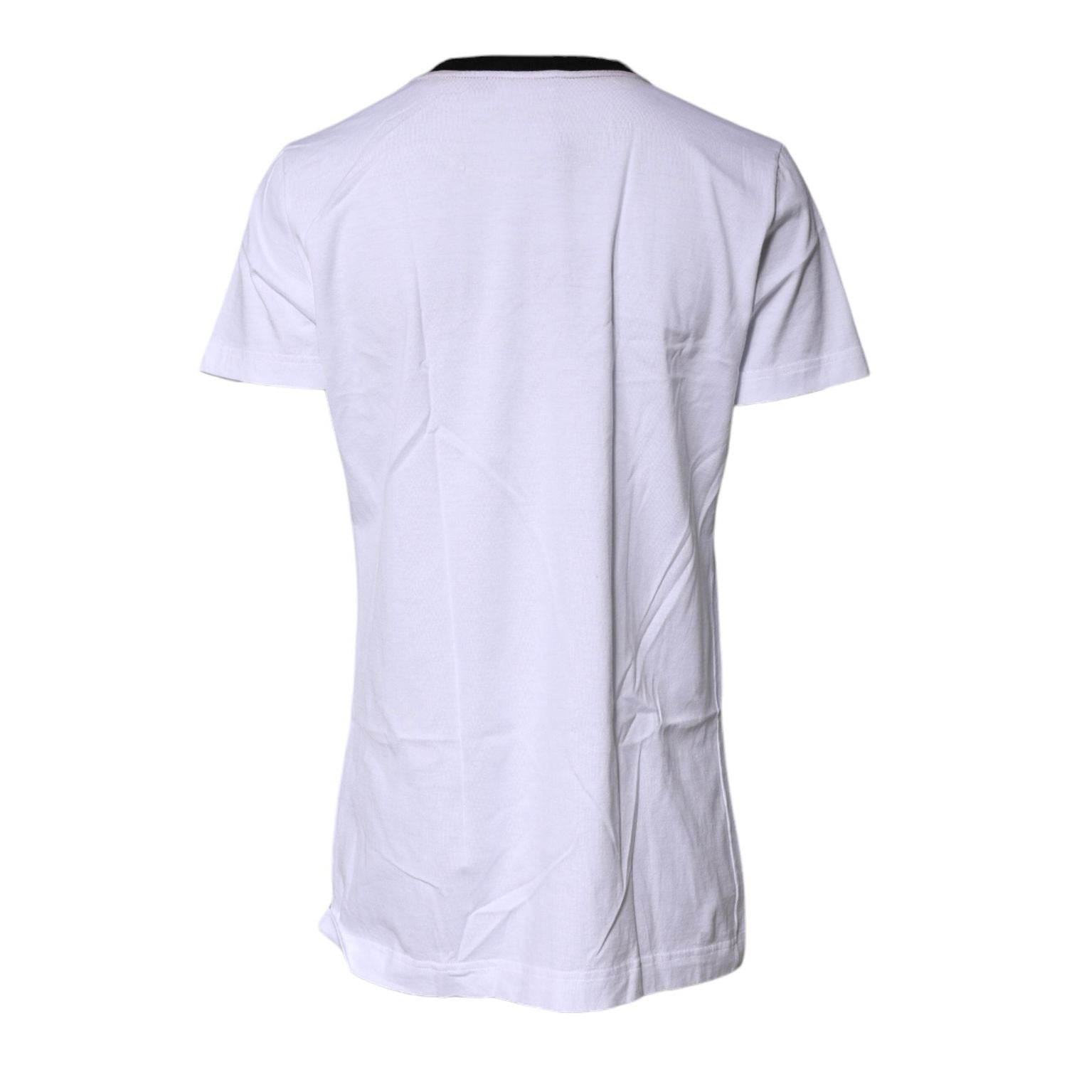 Dolce & Gabbana White Printed Round Neck Top Cotton T-shirt