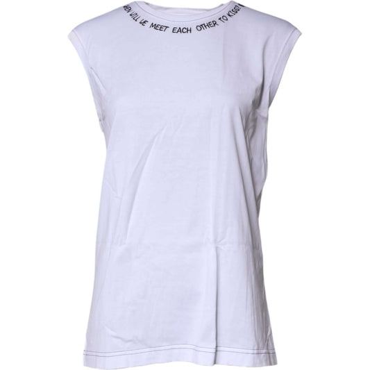 Dolce & Gabbana White Cotton Sleeveless Printed Tank T-shirt