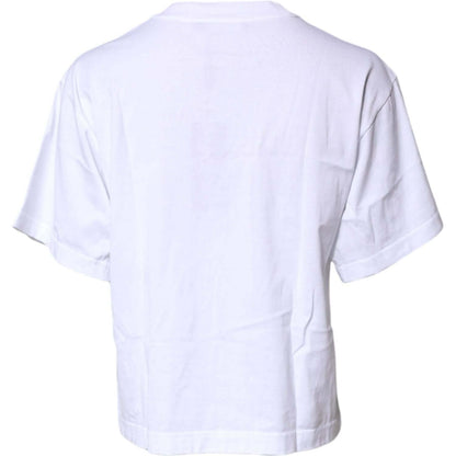 Dolce & Gabbana White Printed Round Neck Top Cotton T-shirt