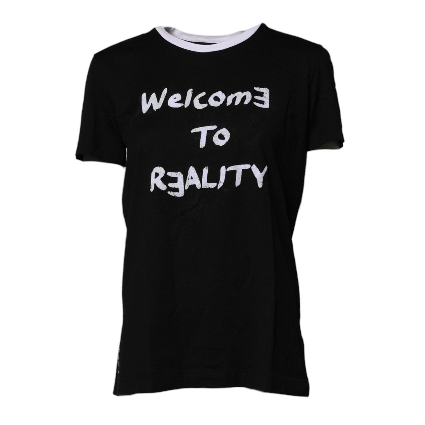 Dolce & Gabbana Black Printed Round Neck Top Cotton T-shirt