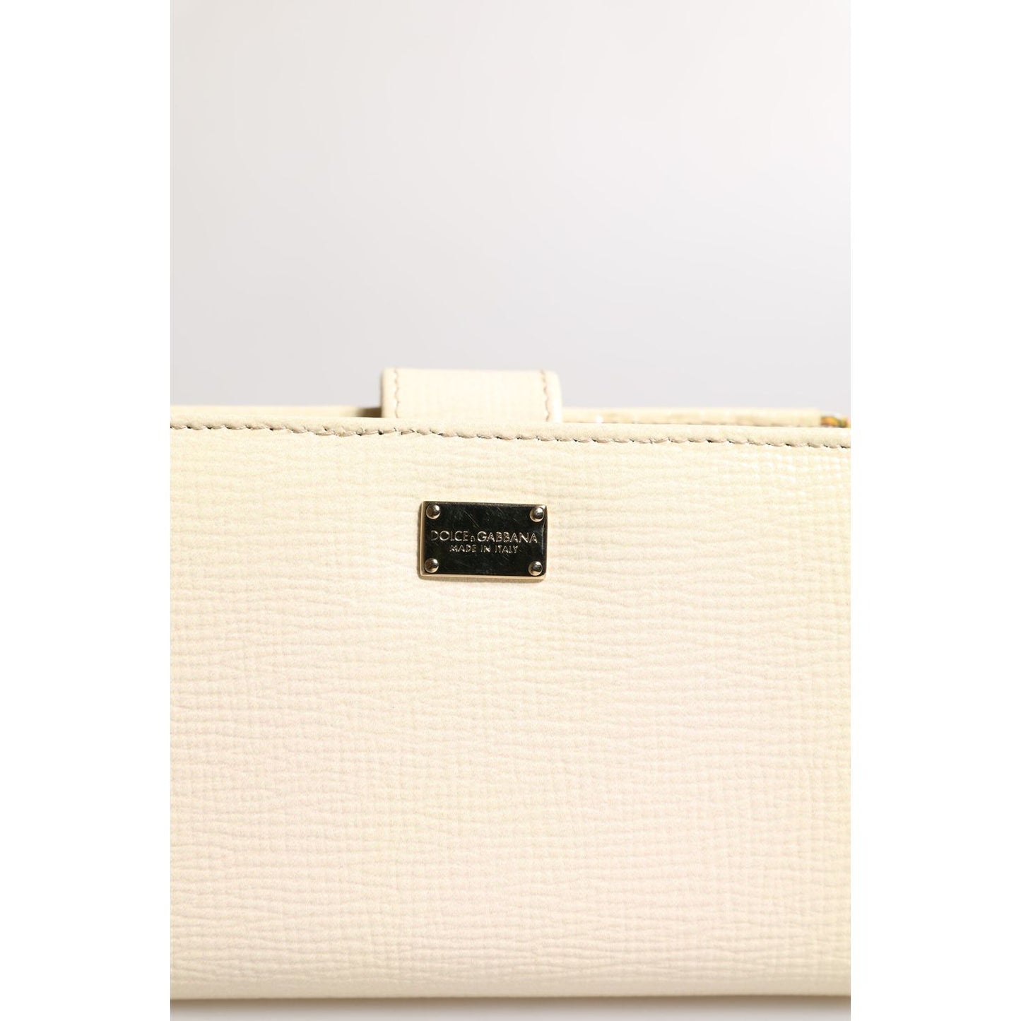 Dolce & Gabbana Ivory Calf Leather Compact Logo Plaque Card Holder Wallet
