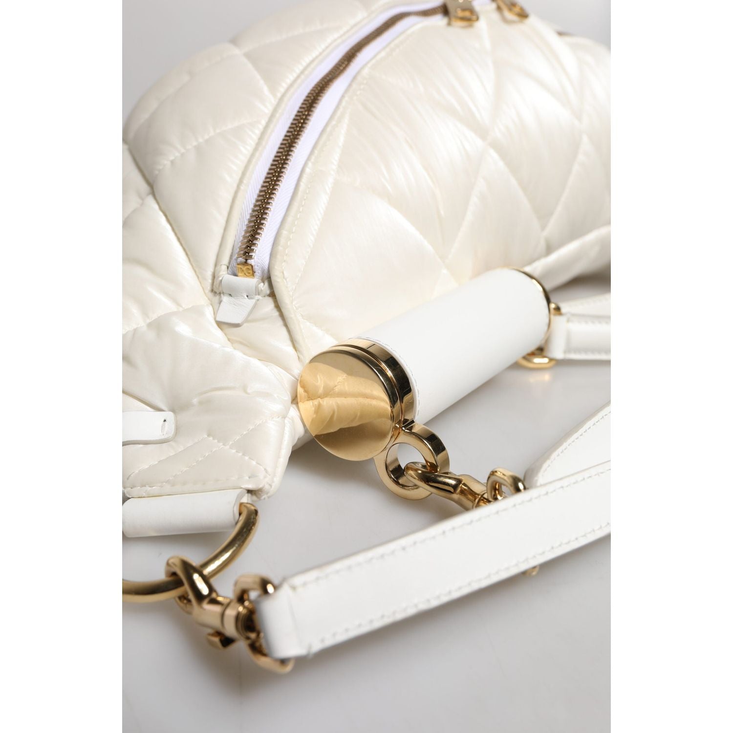 Dolce & Gabbana White Quilted Logo Plaque Belt Waist Fanny Pack Bag