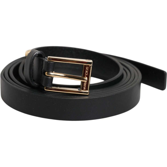 Dolce & Gabbana Black Calf Leather Gold Metal Buckle Belt