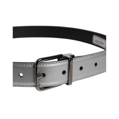 Dolce & Gabbana Silver Leather Classic Metal Logo Buckle Belt