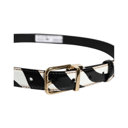 Dolce & Gabbana Black White Zebra Gold Metal Logo Buckle Belt