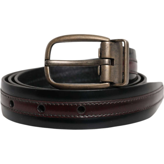 Dolce & Gabbana Black Burgundy Calfskin Metal Logo Buckle Belt