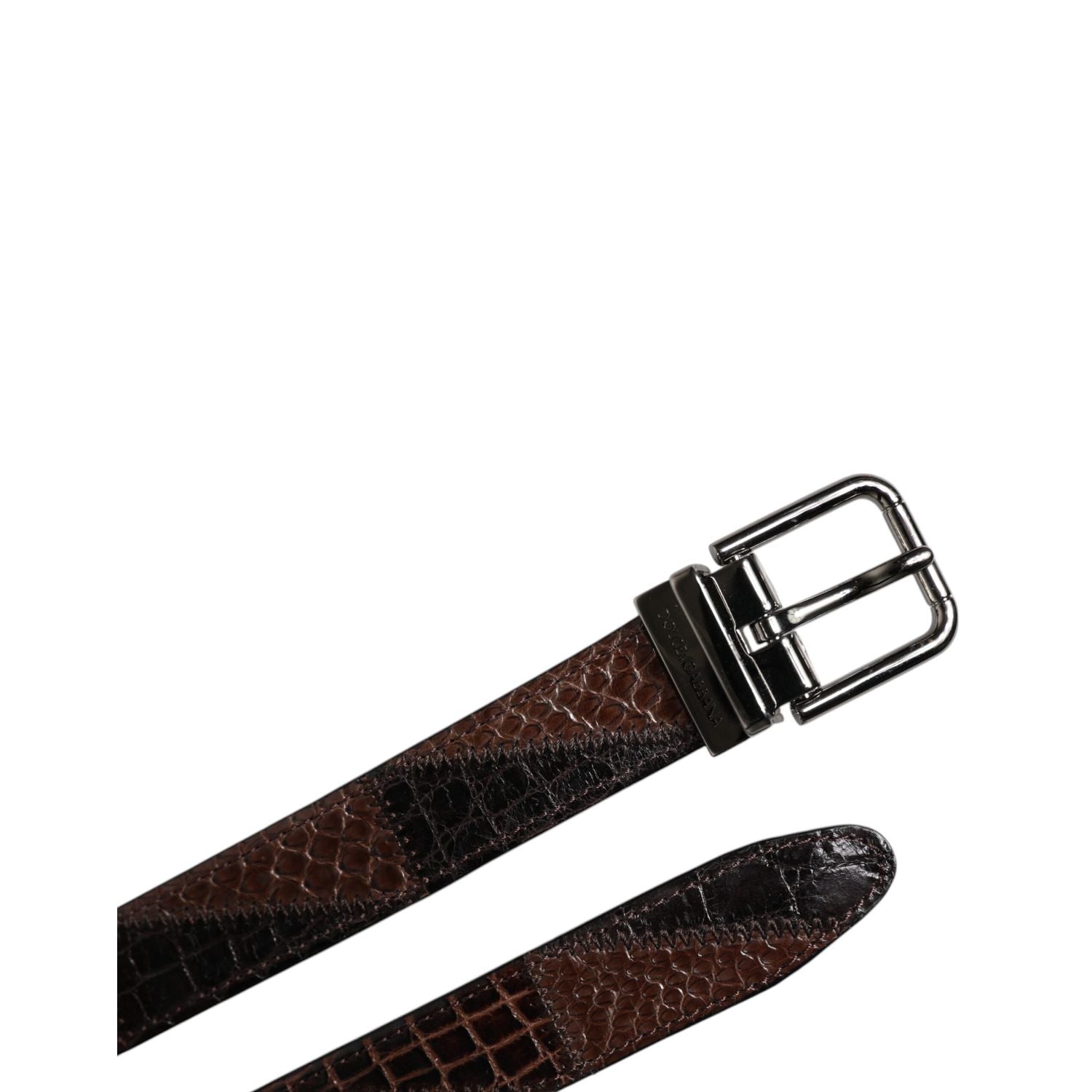 Dolce & Gabbana Brown Exotic Leather Metal Logo Buckle Belt
