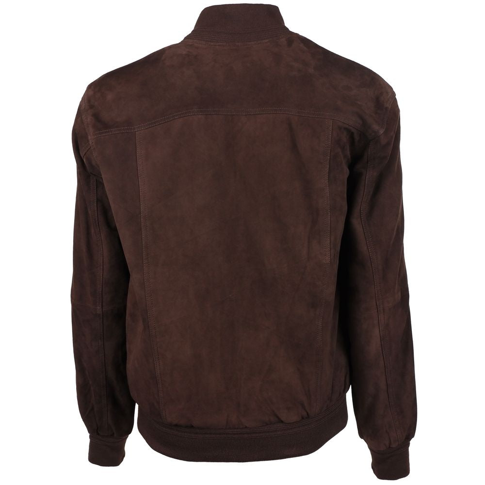 Emilio Romanelli Brown Calfskin Men Bomber Jacket