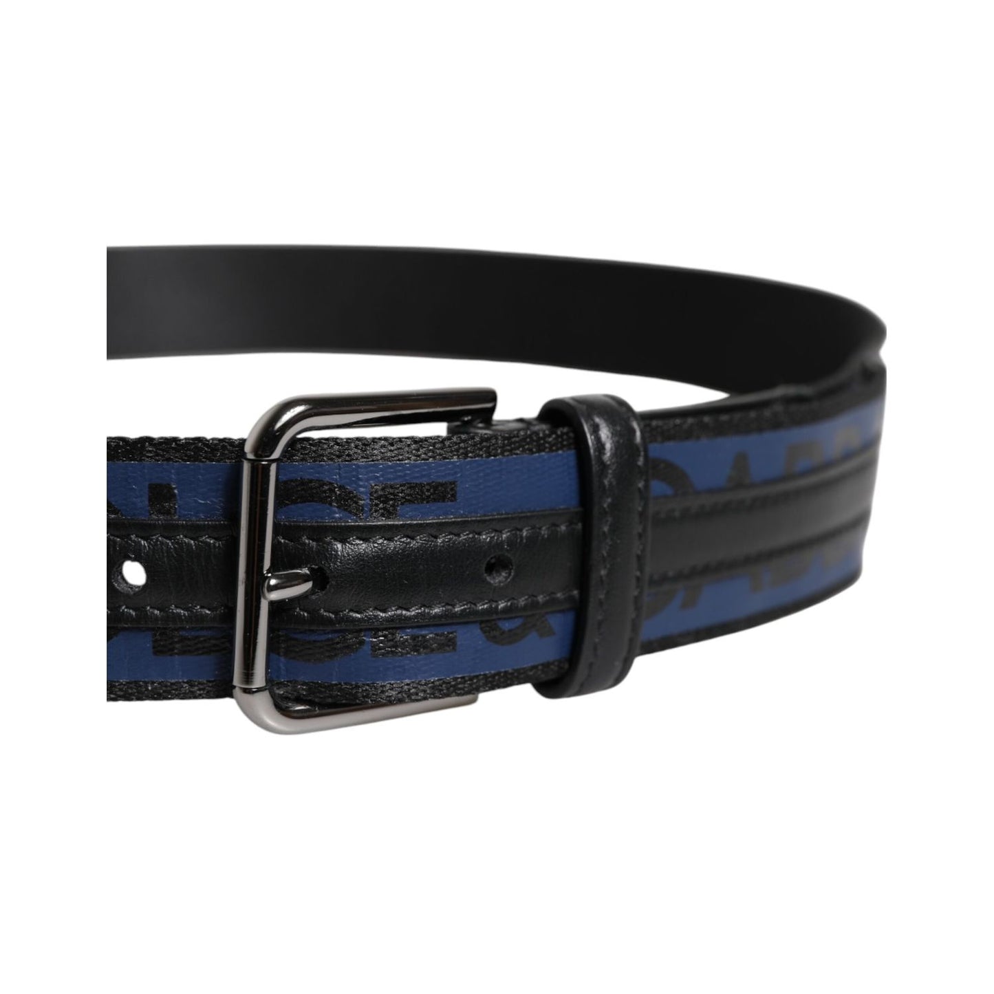 Dolce & Gabbana Black Blue Polyester Printed Metal Buckle Belt