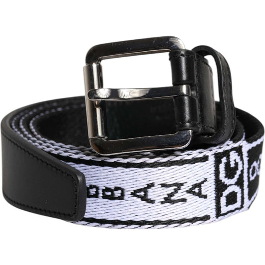 Dolce & Gabbana Black White Printed Metal Logo Buckle Belt