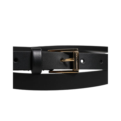 Dolce & Gabbana Black Calfskin Classic Metal Logo Buckle Belt