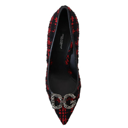 Dolce & Gabbana Red Black Tweed DG Amore Heels Pumps Shoes