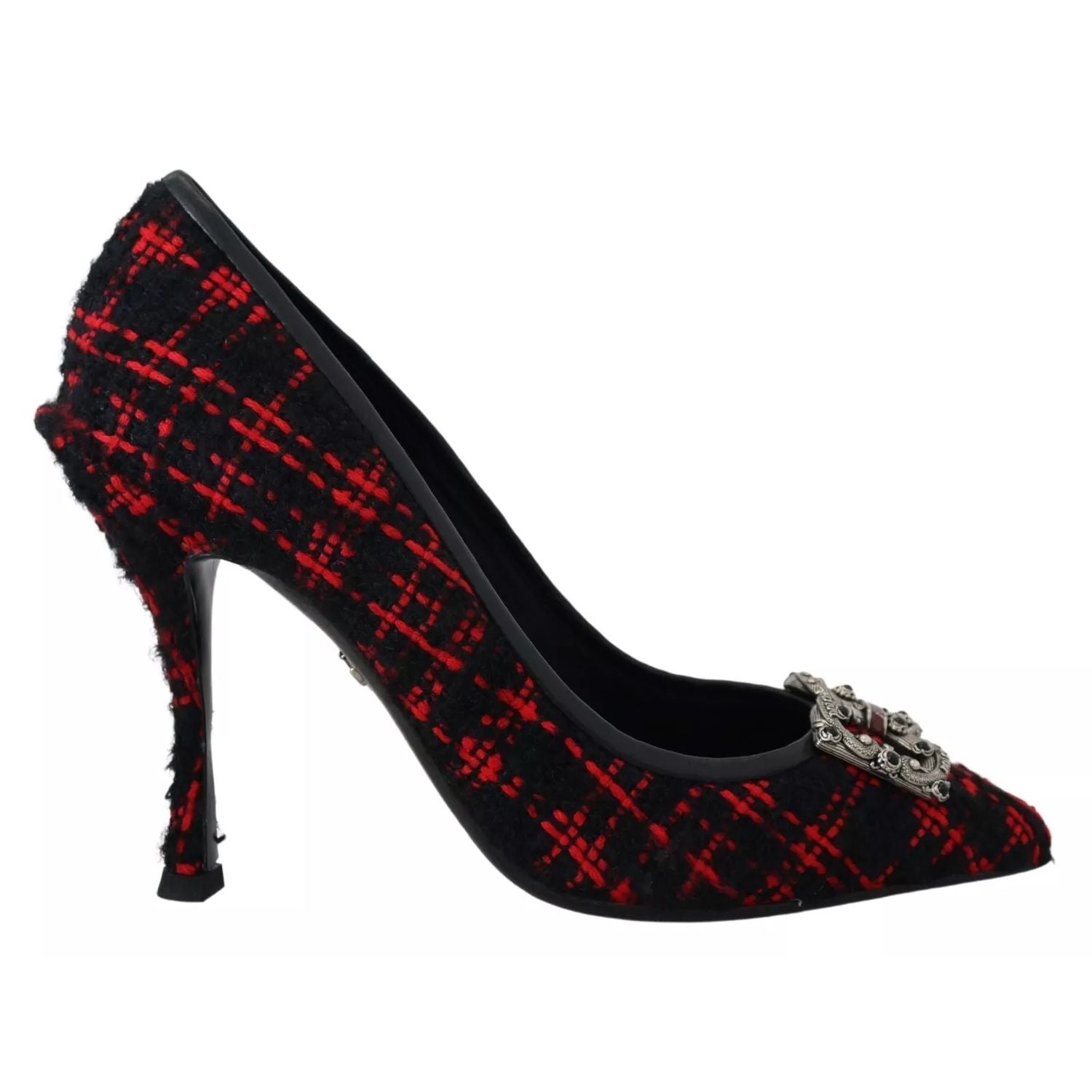 Dolce & Gabbana Red Black Tweed DG Amore Heels Pumps Shoes