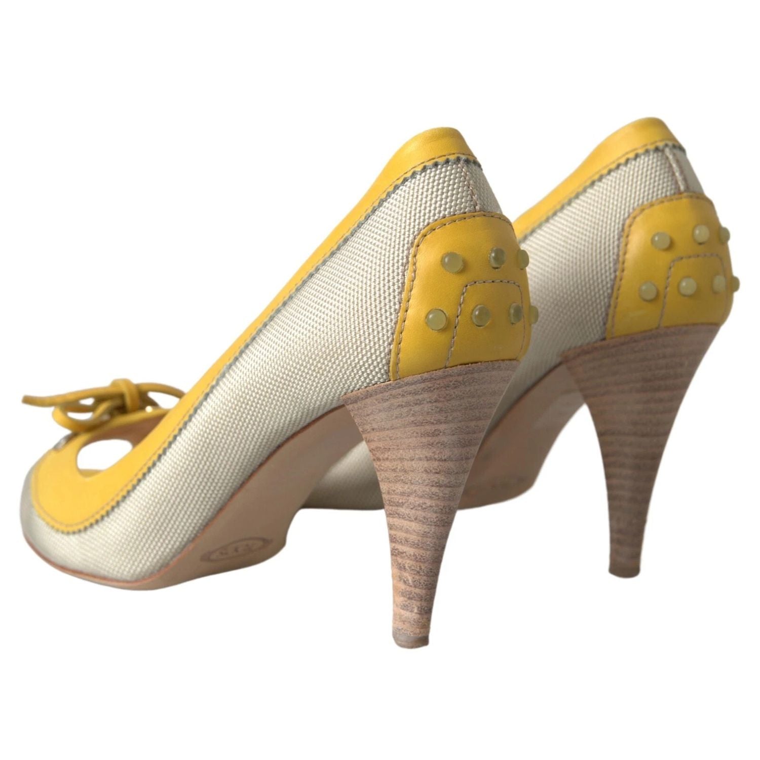 Tod's Yellow Off White Peep Toe Heels Pumps Shoes