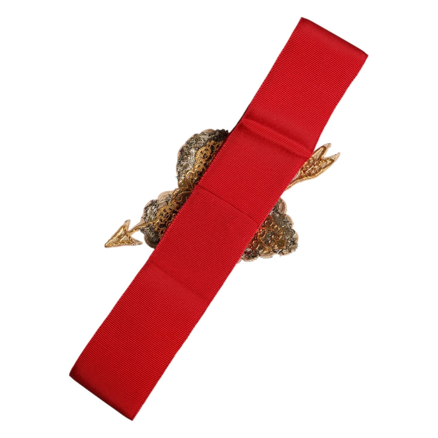 Dolce & Gabbana Red Stretch Wide Waist Heart Embellished Belt