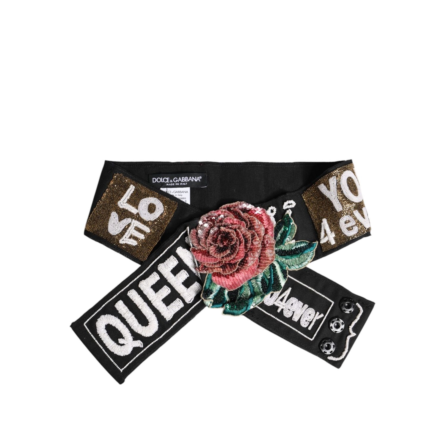 Dolce & Gabbana Black Stretch Multicolor Embellished Waist Belt