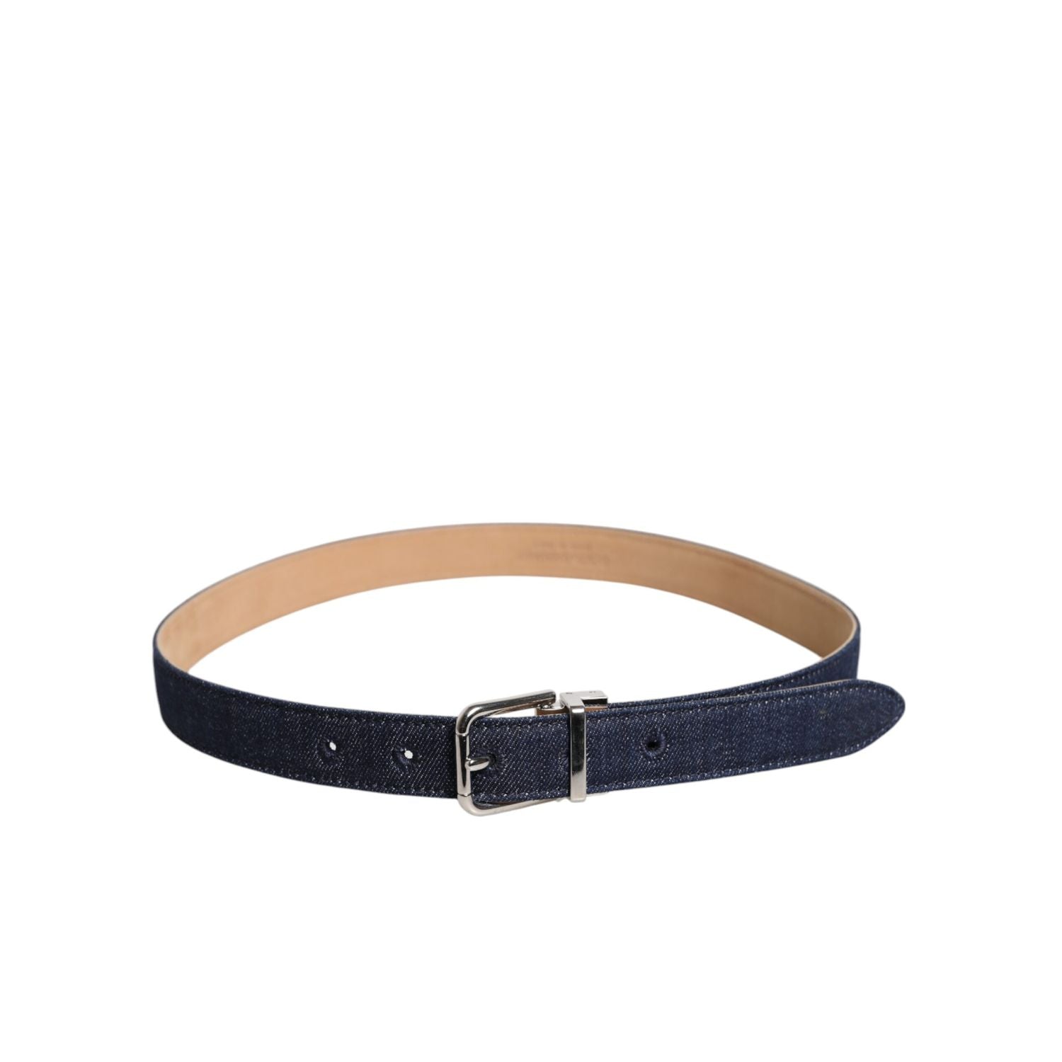 Dolce & Gabbana Blue Denim Silver Logo Metal Waist Buckle Belt