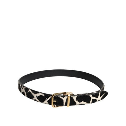 Dolce & Gabbana Brown White Pony Leather Metal Buckle Belt