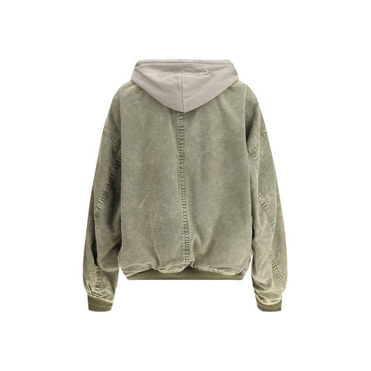 Back view of Maison Mihara Yasuhiro Hooded Jacket showcasing adjustable drawstring hood and ribbed collar, ideal for urban style.
