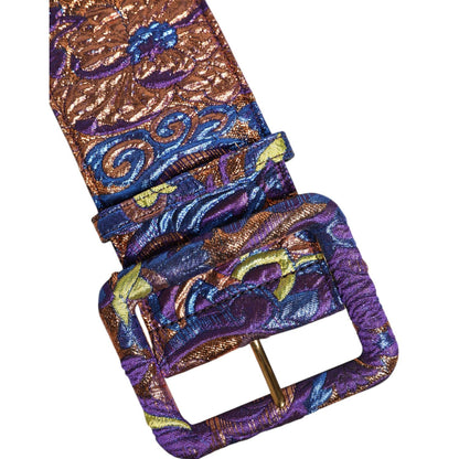 Dolce & Gabbana Multicolor Floral Jacquard Lurex Wide Waist Buckle Belt