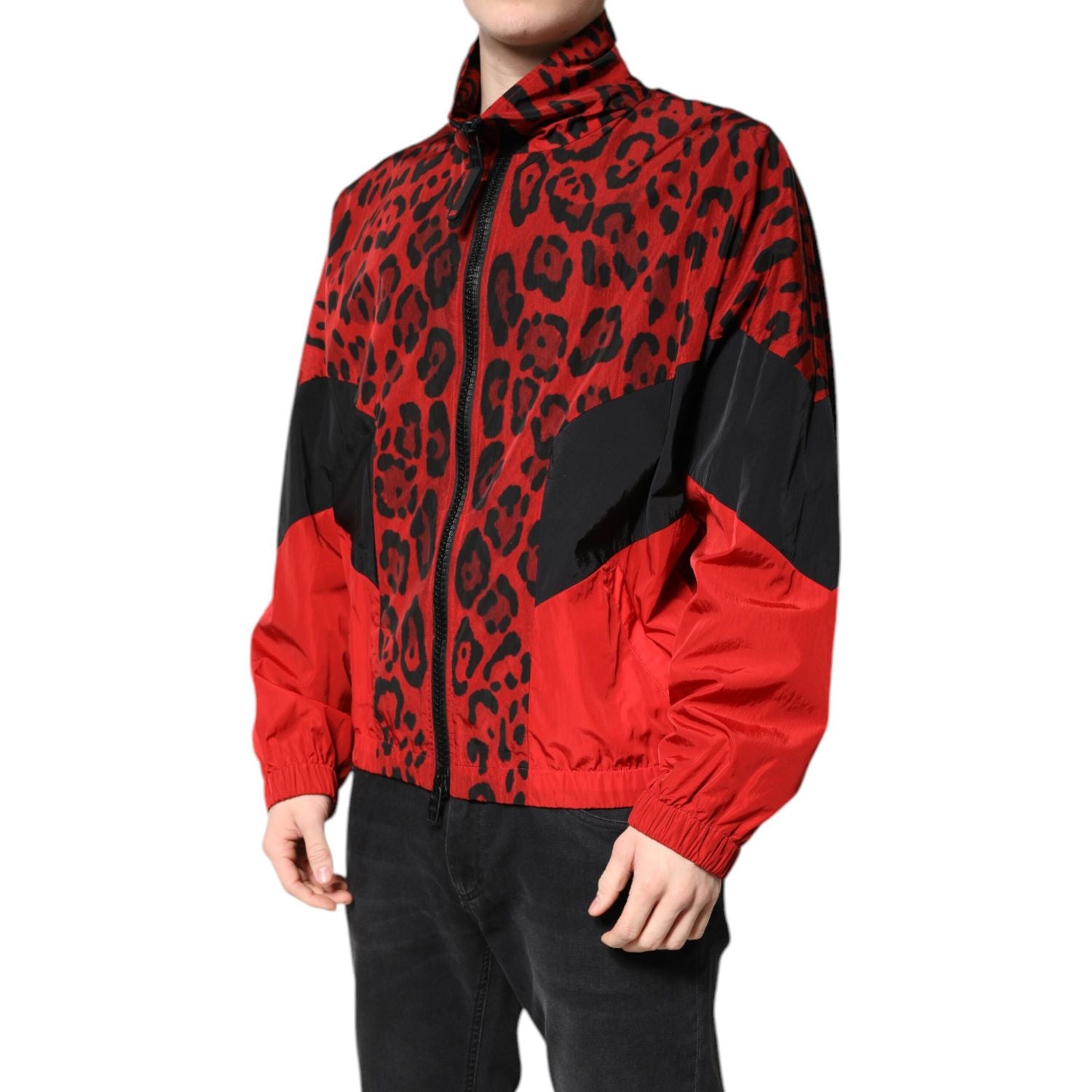 Dolce & Gabbana Red Leopard Nylon Bomber Full Zip Jacket